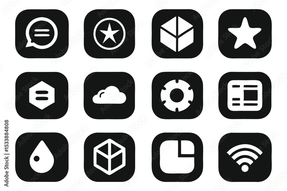 Poster modern minimalist icon set design with various symbols for user interface and applications