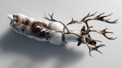 Obraz premium A reindeer covered in snow seen from above.