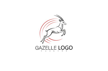 Fototapeta premium Artistic Wildlife Logo Design with Jumping Gazelle Silhouette Vector. Sleek Nature-Inspired Branding for Outdoor Business Identity, Minimal Animal Symbol, or Elegant Deer Emblem Illustration.