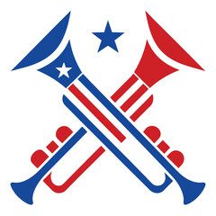 Crossed Trumpets in Patriotic Red and Blue with Lone Star Illustration