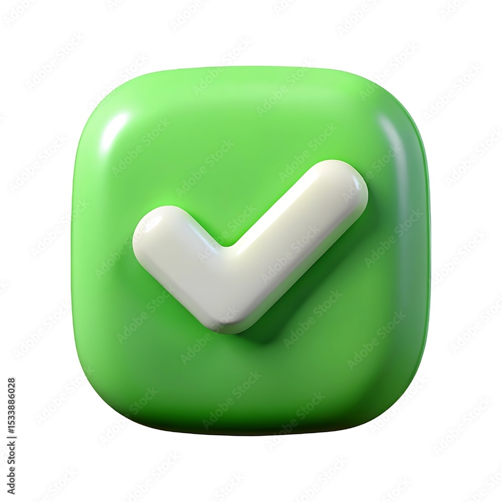 Fototapete 3d rendered green check mark symbol within a rounded square shape representing approval and confirmation