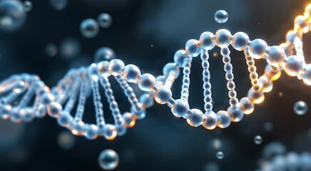 Rotating DNA molecule strand model for medical and scientific research visualization background with helix structure and genetic code for biology - Powered by Adobe
