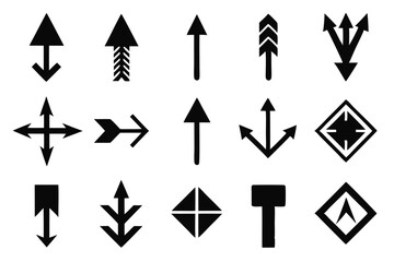 Collection of black arrow icons and symbols for navigation and directional signage