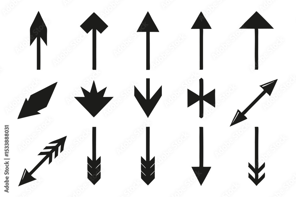 Poster set of black arrows directional navigation icons isolated on white background for design elements
