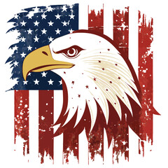 Distressed American Flag with Eagle Head Illustration, Patriotic Imagery, Red White Blue