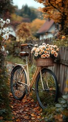 Yellow blooms in retro bike basket high resolution image