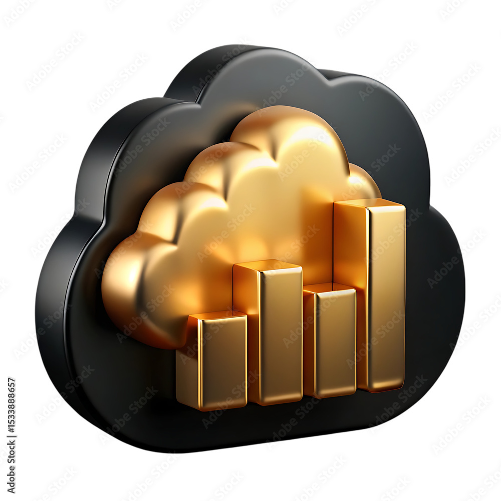 Poster 3d render golden cloud chart icon isolated on transparent background