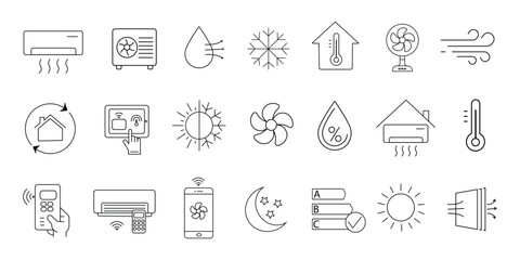 Fototapeta premium Air conditioner outline icons set on white background.