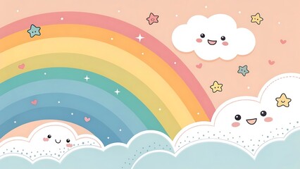Abstract kawaii Colorful Sky rainbow background. Soft gradient pastel Comic graphic. Concept for children