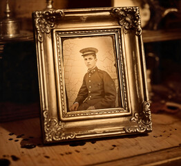 photo of soldier in vintage frame