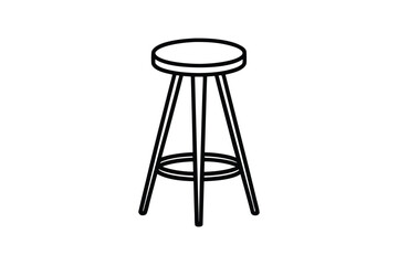 Outline vector art illustration of a bar stool with metal legs and circular seat.eps