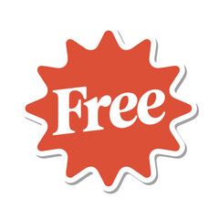  FREE red burst badge vector with white serif text — elegant giveaway label graphic for sales, promotions, free downloads, and marketing campaigns.