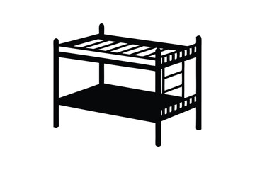 Silhouette vector art illustration of a bunk bed frame with ladder.eps