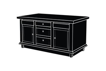 Silhouette vector art illustration of a kitchen island with drawers.eps