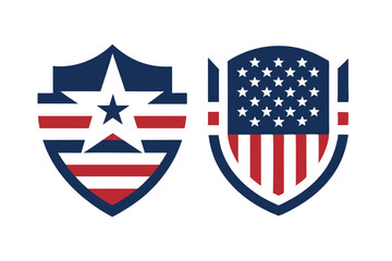 Patriotic Shield Designs Featuring Stars and Stripes in Red, White, and Blue