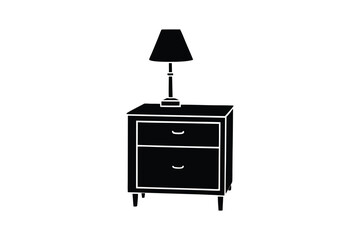 Silhouette vector art illustration of a nightstand with lamp and drawers.eps