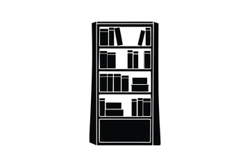 Silhouette vector art illustration of a tall bookshelf filled with books.eps