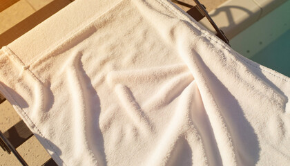Soft white towel draped over a lounge chair by the poolside