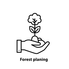 Hand holding small tree seedling in minimalist line art style  