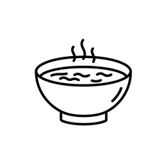 Bowl of steaming soup in minimalist line art style  