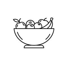 Bowl of assorted fruits including apples and bananas in line art  