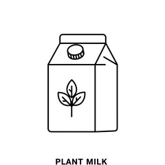 Plant milk carton with leaf design in minimalist outline style  