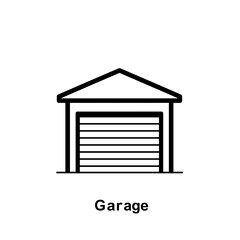 Simple garage illustration with a pitched roof and horizontal door  