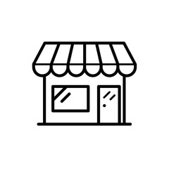 Simple outline of a retail shop with a striped awning and door - Concept of Buildings and structures  