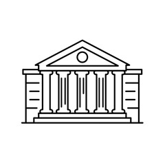 Simple line drawing of an ancient building with columns and pediment  