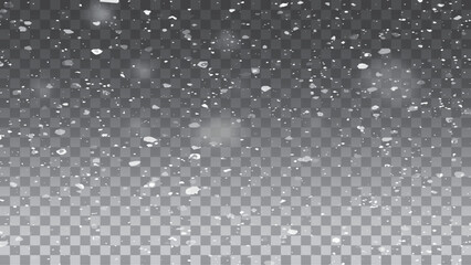 Heavy snowfall with frosty particles. Winter ambiance. Vector overlay for holiday designs.