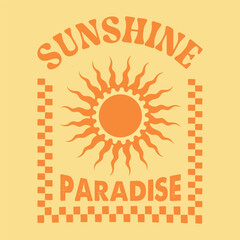 Zodiac, Astrological Symbol Horoscope Sun. Sunshine Paradise, text with a waves illustration, for t-shirt prints, posters. Summer Beach Vector illustration.	