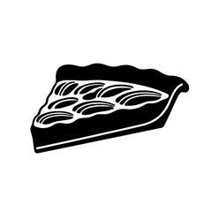 Minimalist black silhouette of a slice of pecan pie on white background