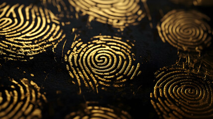 Golden fingerprints on dark surface illuminated by light