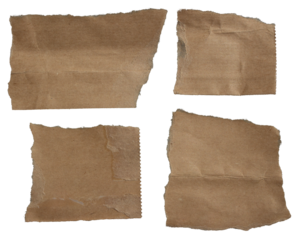 Ripped torn brown paper edge on transparent background, paper tear stripes cut out design element