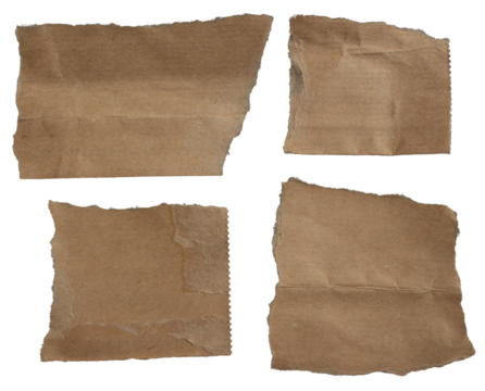 Ripped torn brown paper edge on transparent background, paper tear stripes cut out design element