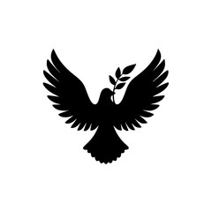 dove Silhouette , a silhouette of a dove holding an olive branch against a white background