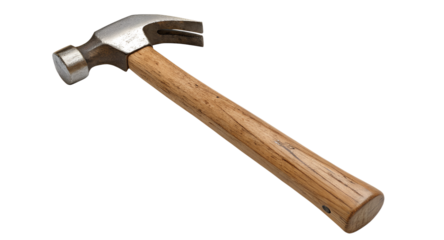 Claw hammer tool with wooden handle isolated on transparent background, Claw hammer tool with wooden handle isolated on transparent background