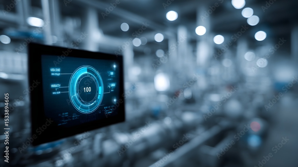 Poster digital interface displaying energy efficiency metrics in a production area