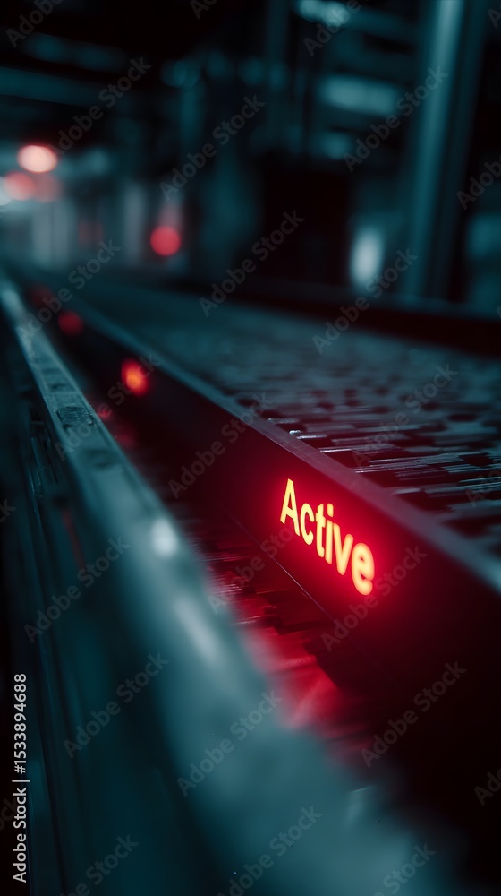 Poster robotic sorting line with glowing active indicator