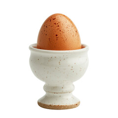 Classic White Egg Cup Holding a Perfectly Smooth Egg Isolated on Transparent or White Background, PNG