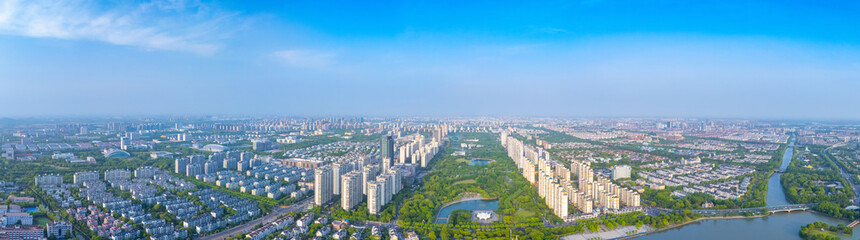 Aerial view of the Central Park in the suburbs of Shanghai on sunny day.