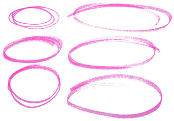 Round highlight doodle drawn with pink marker pen on transparent background
