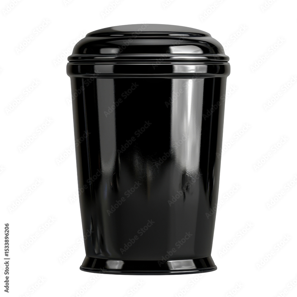 Poster sleek black trash can with glossy finish, perfect for modern interiors. its simple design makes it s