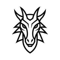 a clean minimalistic black outline vector dragon head on white background.eps