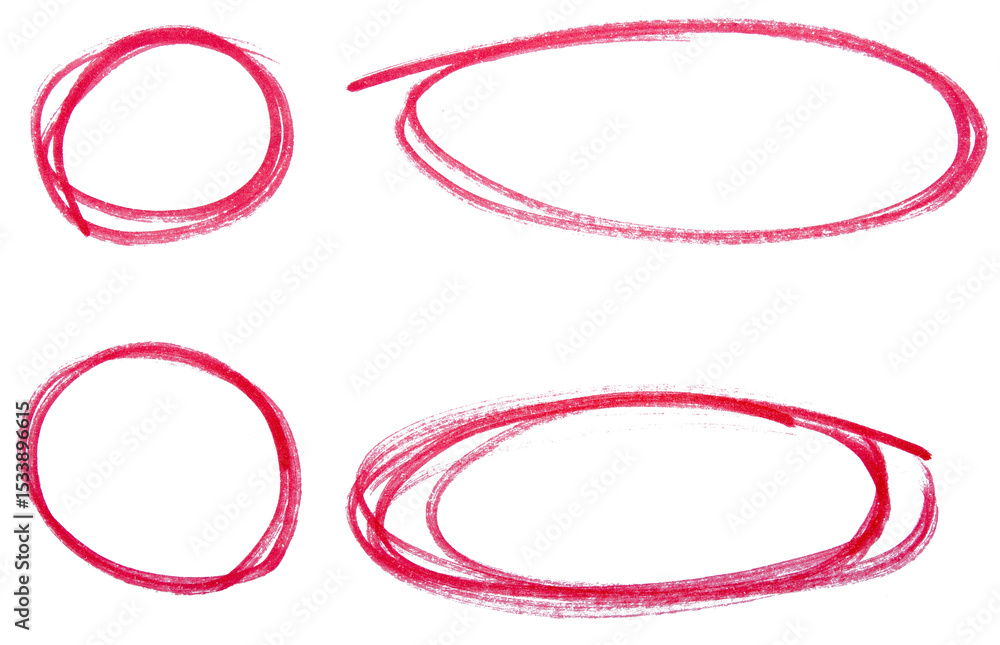 Poster set of red highlight circles on transparent background cut out design elements