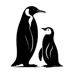 Naklejka premium Adult and baby penguin silhouettes