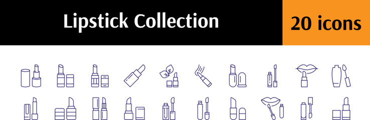 Lipstick Line Icon Pack. Minimalistic Linear Pictogram for Web and Graphic Design, Apps, Banners, Social Network and Cards