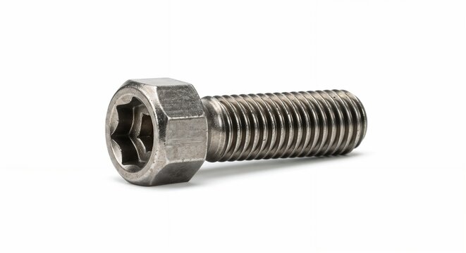 Stainless steel hex bolt on a white background