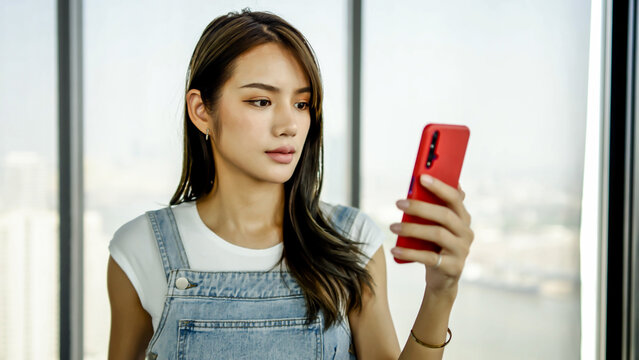 Angry stressed young asian woman talk mobile phone use smartphone webcam video call in sofa dissatisfied friend or boyfriend and irritated, talking solve issue conflict stress quarrel