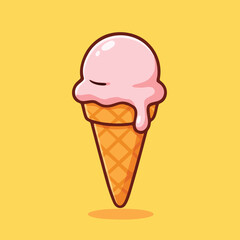 Vector illustration of a pink ice cream scoop in a cone. Perfect for summer designs, food graphics, and children's themes.